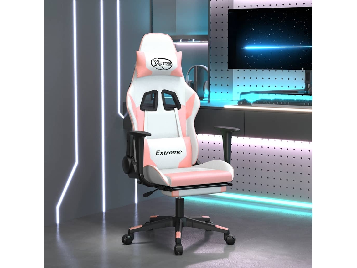 Vidaxl Cadeira Gaming Massagens C/ Apoio Pés Couro Artif. Branco/rosa