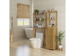 Armário para Vaso Sanitário com 3 Prateleiras e Tapetes Antiderrapantes, 68x20x165 Cm, Cor Natural.