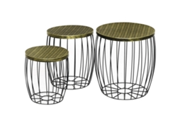 Conjunto de jardim externo com 3 mesinhas empilháveis estilo industrial em metal preto e bronze BTFORUS