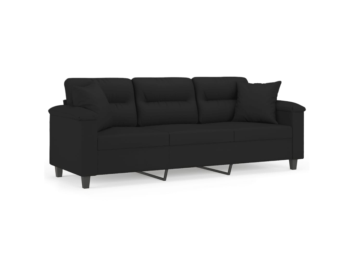 Maison Exclusive - Sofá 3 Lugares C/ Almofadas 180 Cm Microfibra Preto