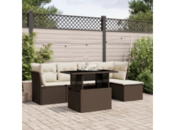 Vidaxl 6 Pcs Conjunto De Sofás Jardim C/ Almofadões Vime Pe Castanho