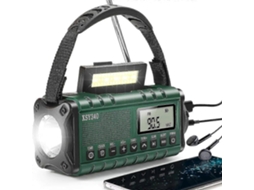 Rádio Fm Portátil AQUAFORGE verde, solar de 5000mah, carregador usb, alarme sos, lanterna e luz de leitura