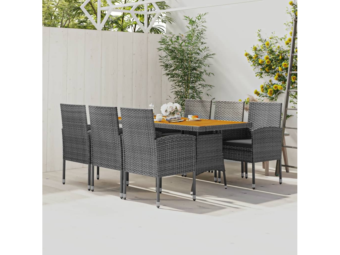 Vidaxl 7 Pcs Conjunto De Jantar Para Exterior Vime Pe Cinzento