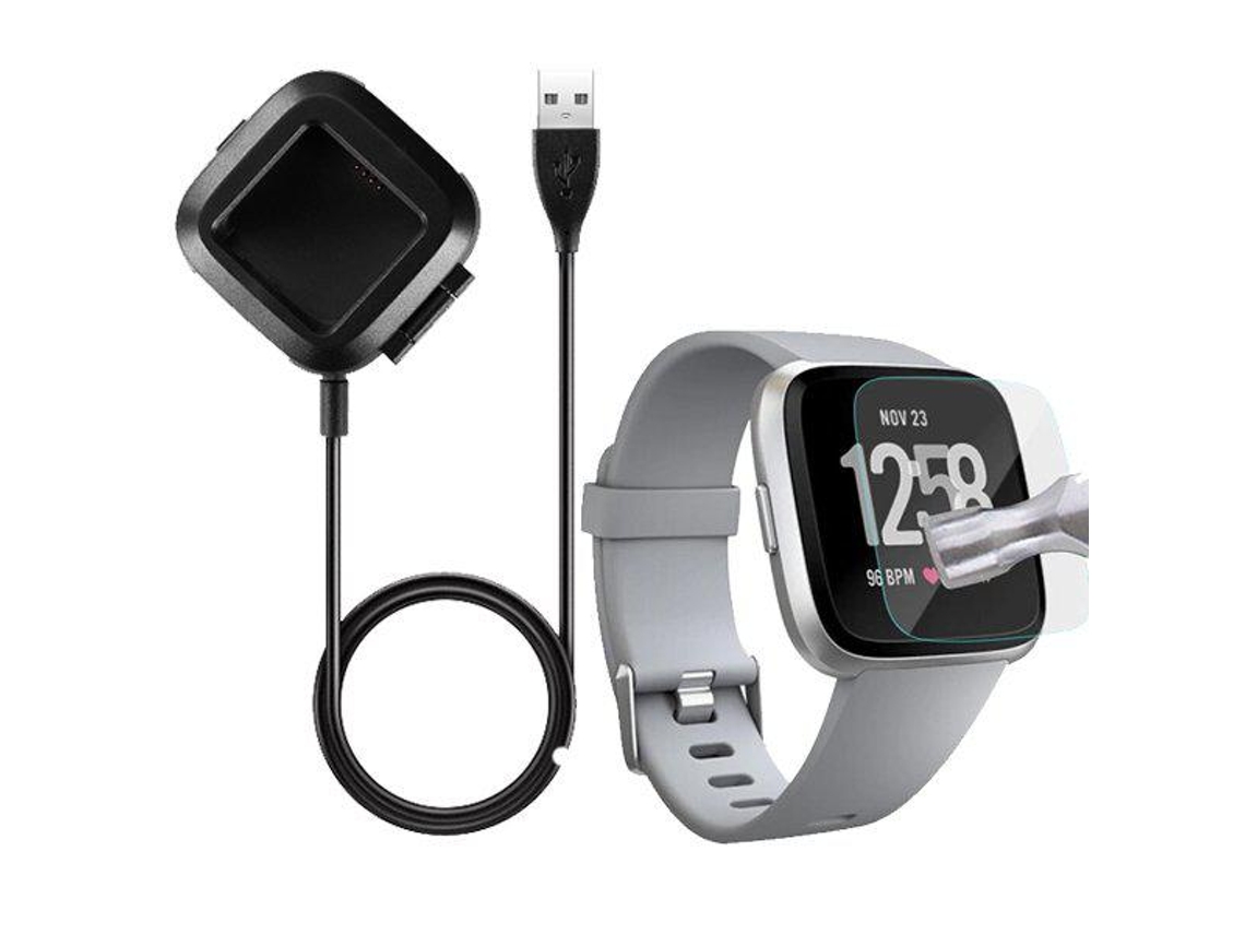 Kit Carregador Usb Charger Pel cula Protectora Ecr Vidro Fitbit