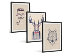 Quadros Decorativos Para Parede Retratos Estilosos De Animais Moldura Preta Imagens Para Um Quarto Infantil Espelharte (3 Piezas De 40x60 Cm)