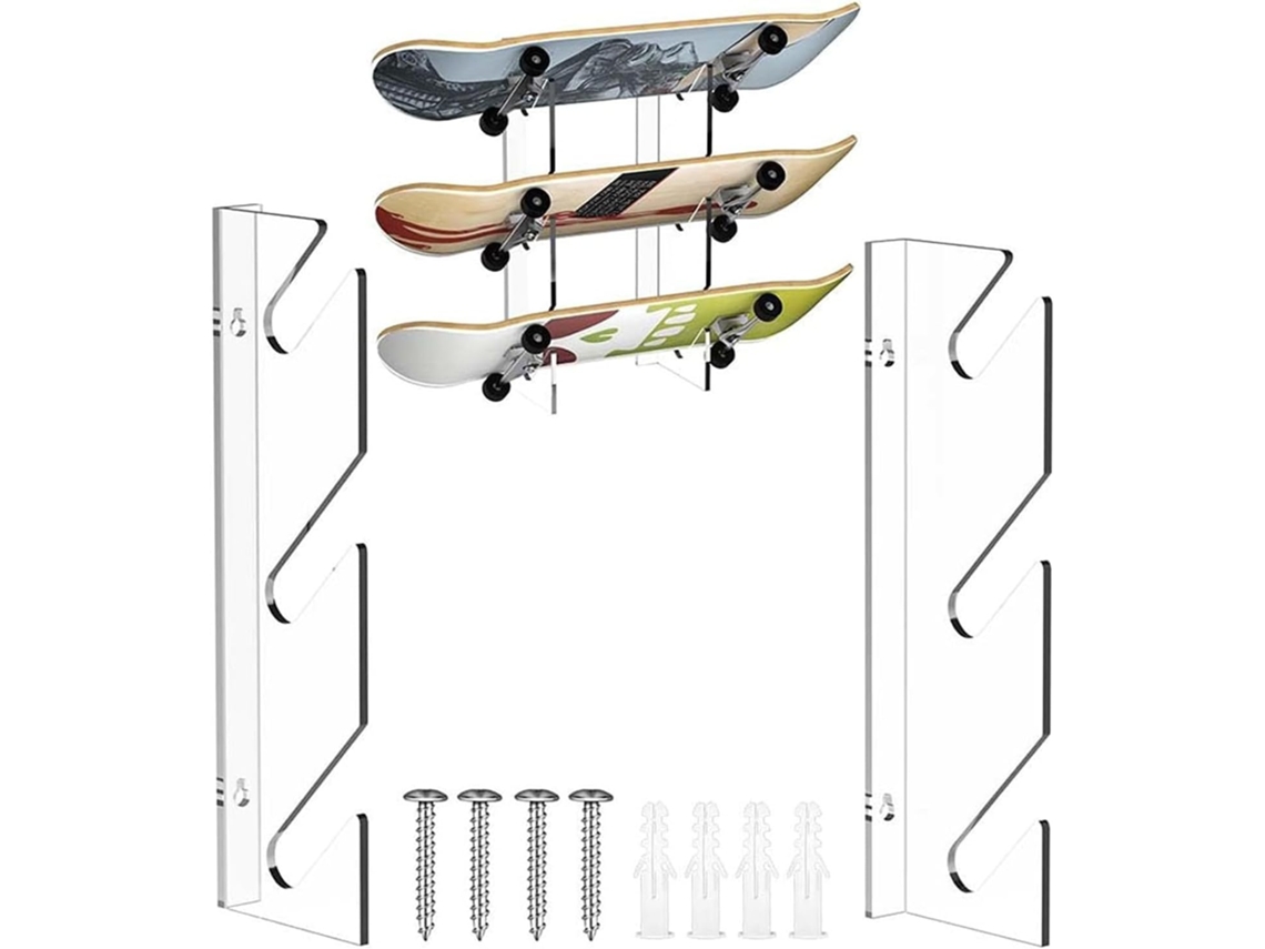 Prateleira SFUSHOS transparente de 3 camadas para skates e snowboards, fácil instalação
