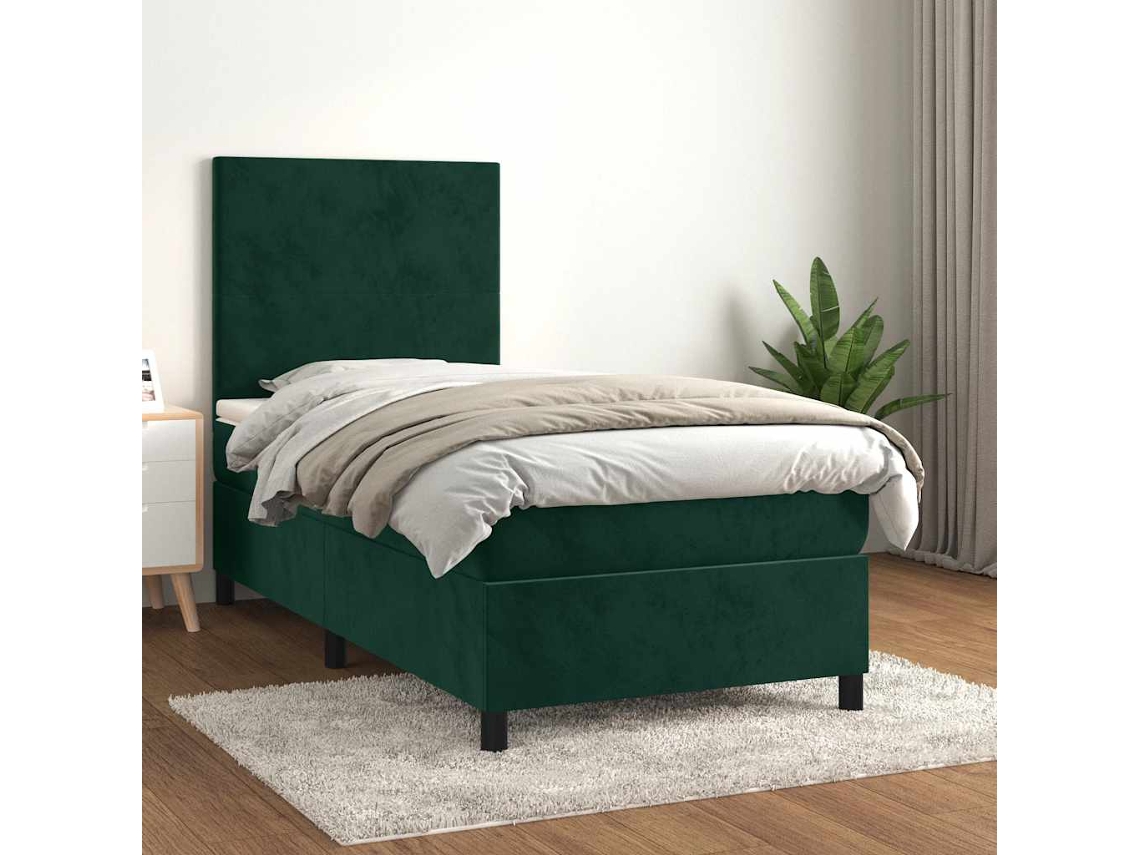Vidaxl Cama Com Molas/colchão 90x200 Cm Veludo Verde-escuro