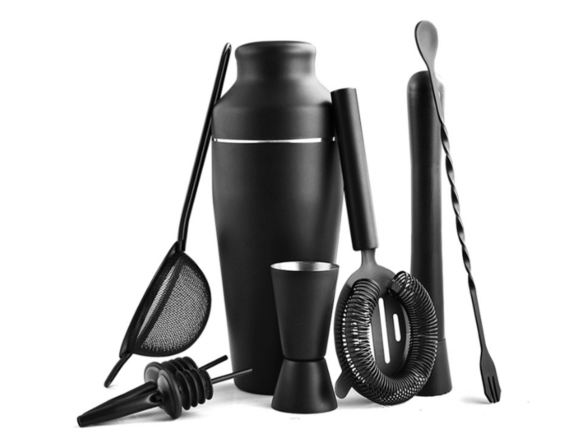 Conjunto De Coqueteleira De 8 Peças - Preto Fosco - Aço Inoxidável Preto