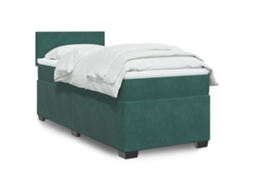 Cama Com Molas/colchão 100x200 Cm Veludo Verde-escuro