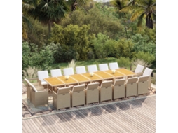 Vidaxl 19 Pcs Conjunto Jantar P/ Jardim C/ Almofadões Vime Pe Bege