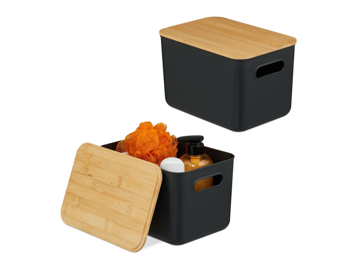 Conjunto De 2 Caixas Organizadoras De Plástico Com Bambu