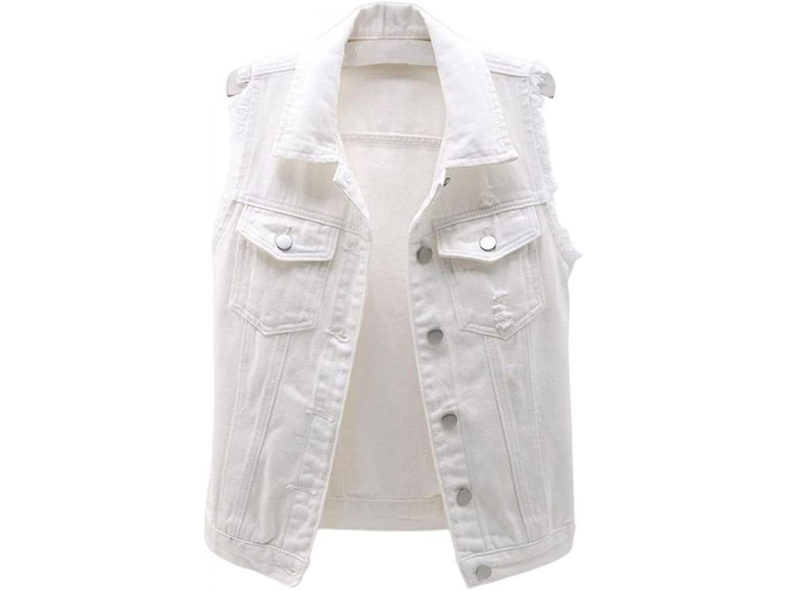 2026-chaleco Vaquero Crop Para Mujer Sin Mangas Con Botones Y Desgarros Casual Ejm Medium Blanco