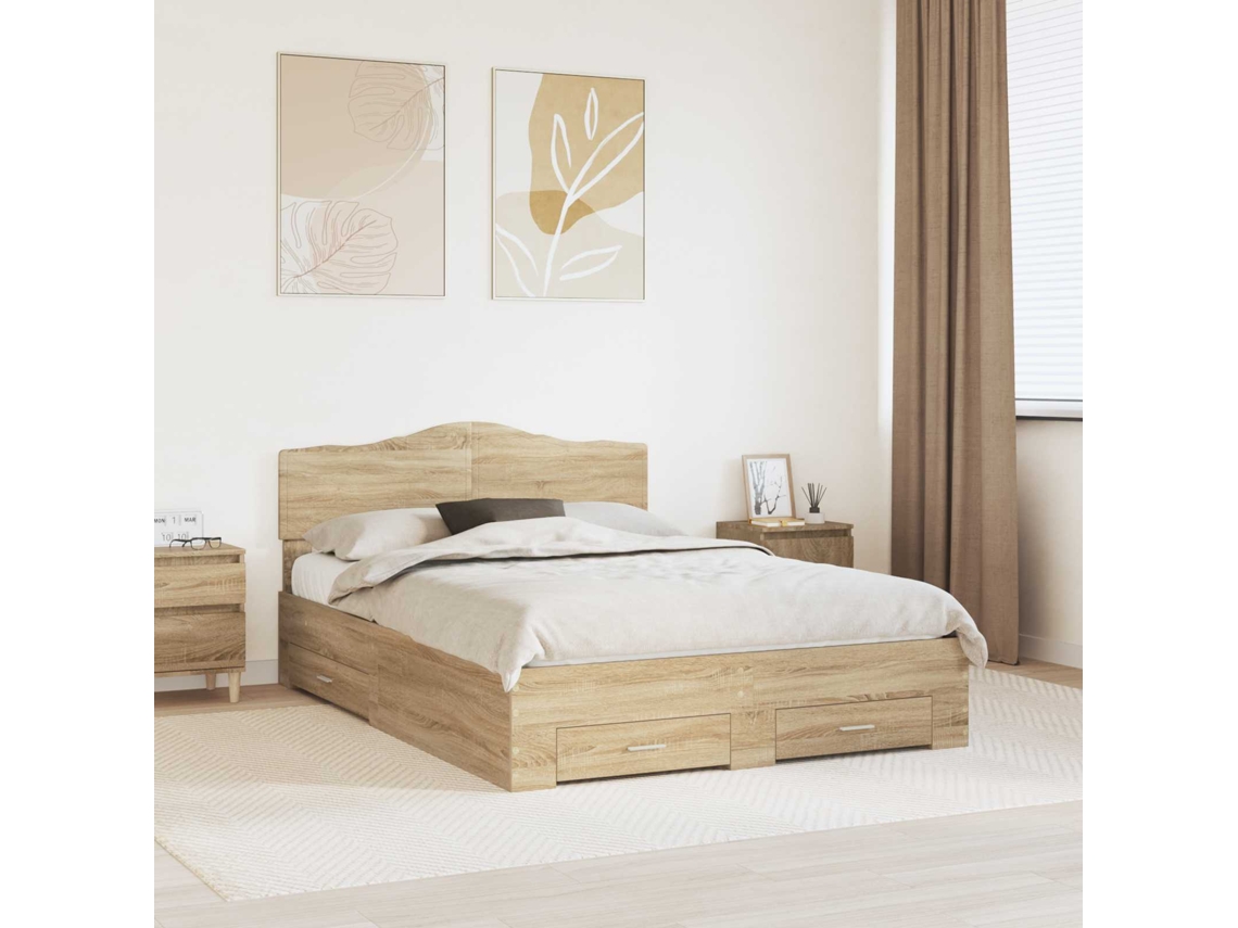 Vidaxl Estrutura da Cama com Cabeceira Carvalho Sonoma 140 X 190 Cm