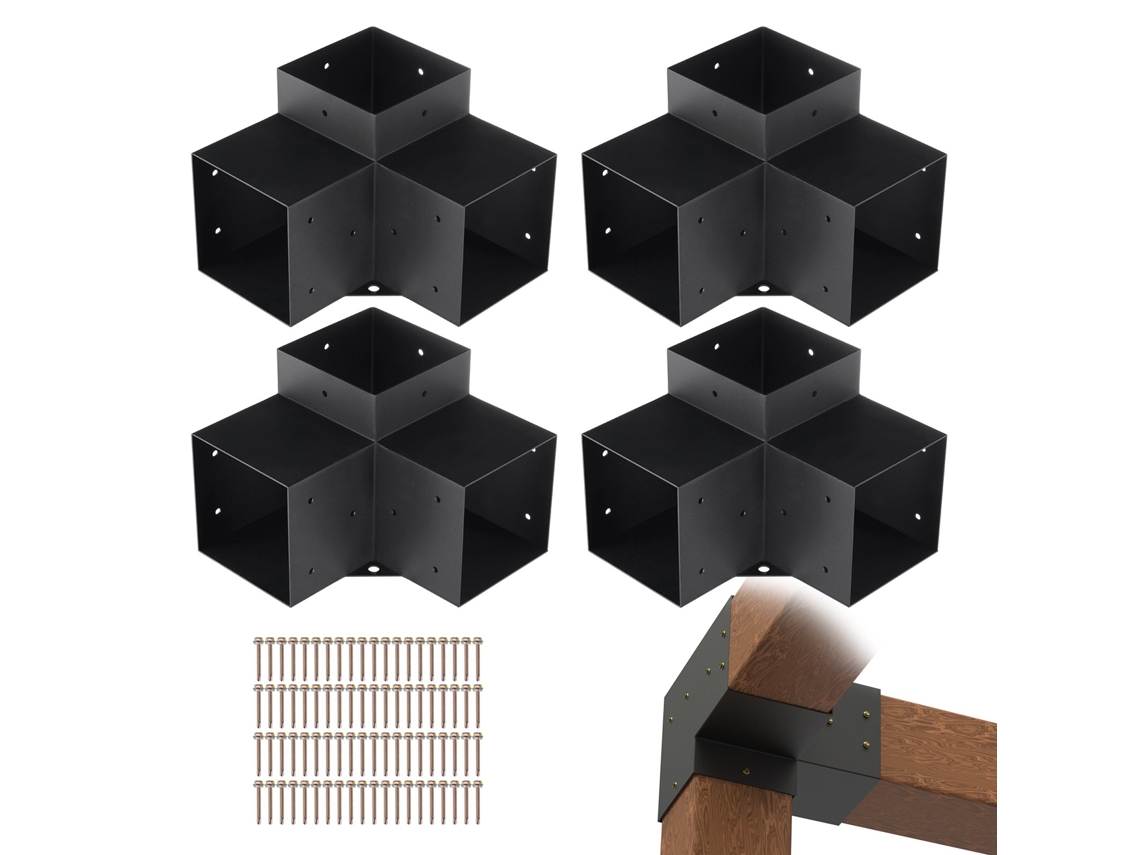 VEVOR 4 PCS Kit de suporte de pérgola de 3 vias para poste de madeira de gazebo 6 x 6