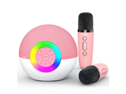 Microfone Portátil Para Karaokê Mini Alto Falante Bluetooth Com 2 Microfones Sem Fio Rosa SUNNY SPACES