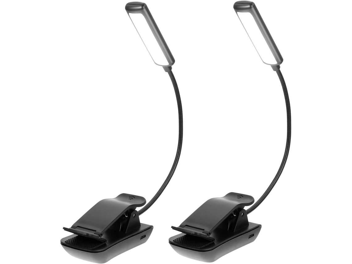 Luminária De Leitura Led Recarregável Tehaux Com Proteção Ocular Encaixe, Preta, Pacote Com 2 Unidades, Brilho Ajustável