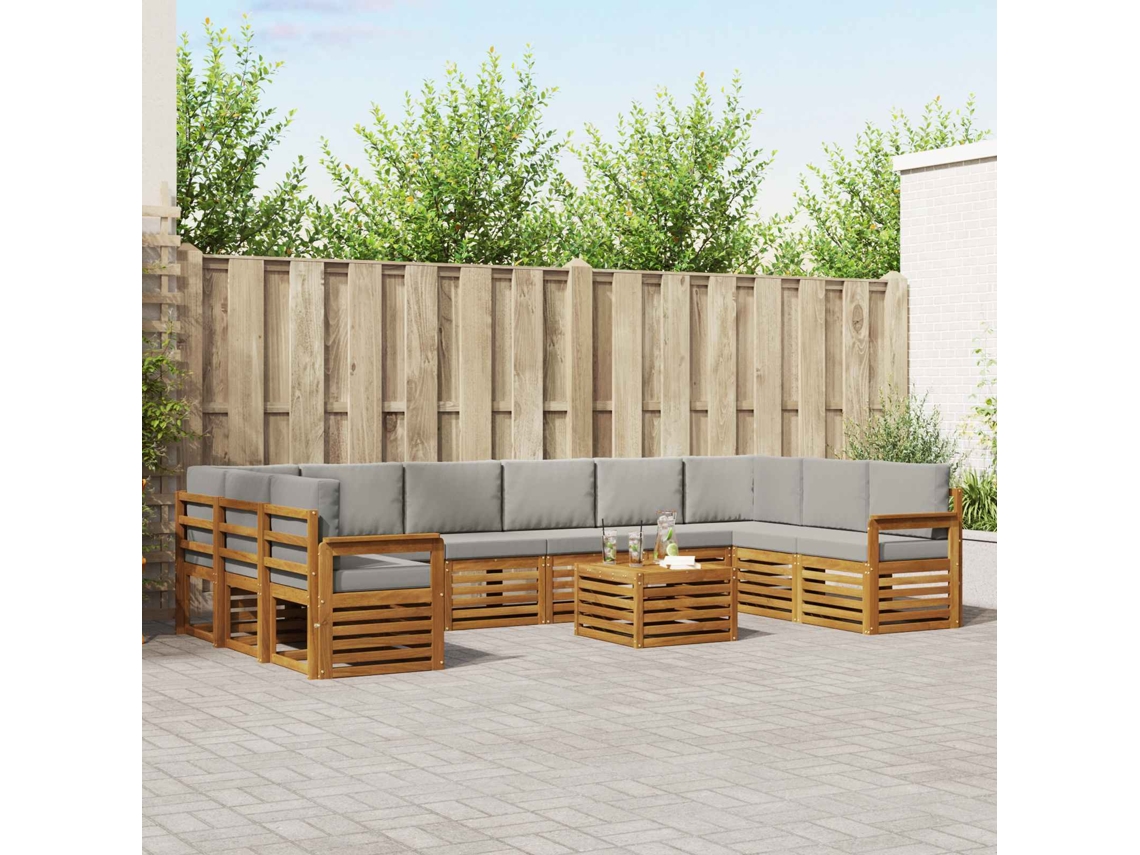 Vidaxl Conjunto De Sofás Para Exterior 11 Pcs Cinza Natural E Claro