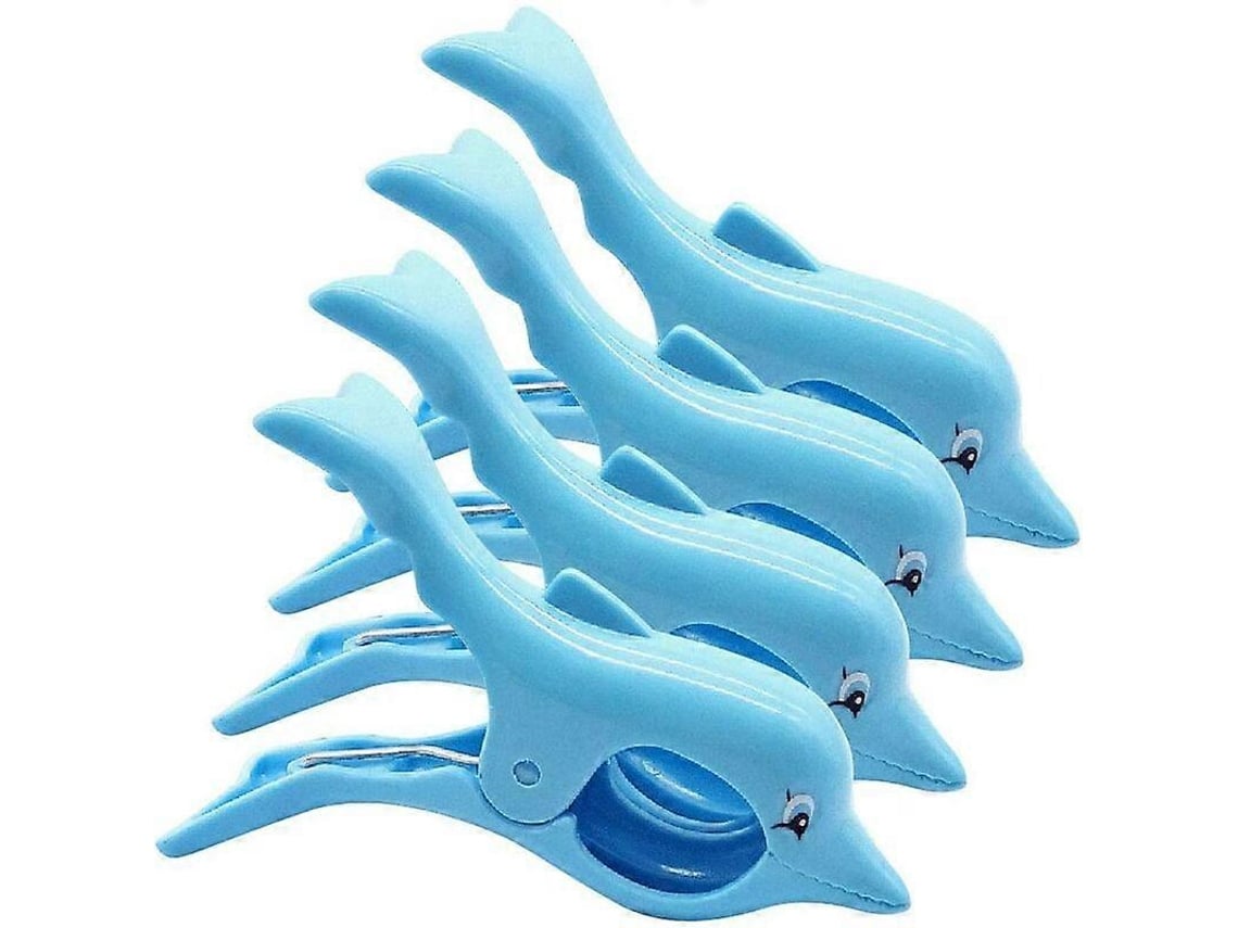 Rebe pinzas Reforzadas para Toalla de Playa Con Diseño de Delfín, Tamaño Grande 12x8x3cm, 4 Piezas, Plástico Resistente