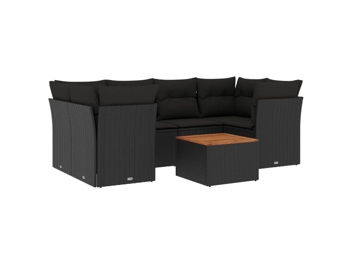 Conjunto de 7 Sofás para Jardim com Almofadões Vime Pe Preto MAISON EXCLUSIVE (N/A)