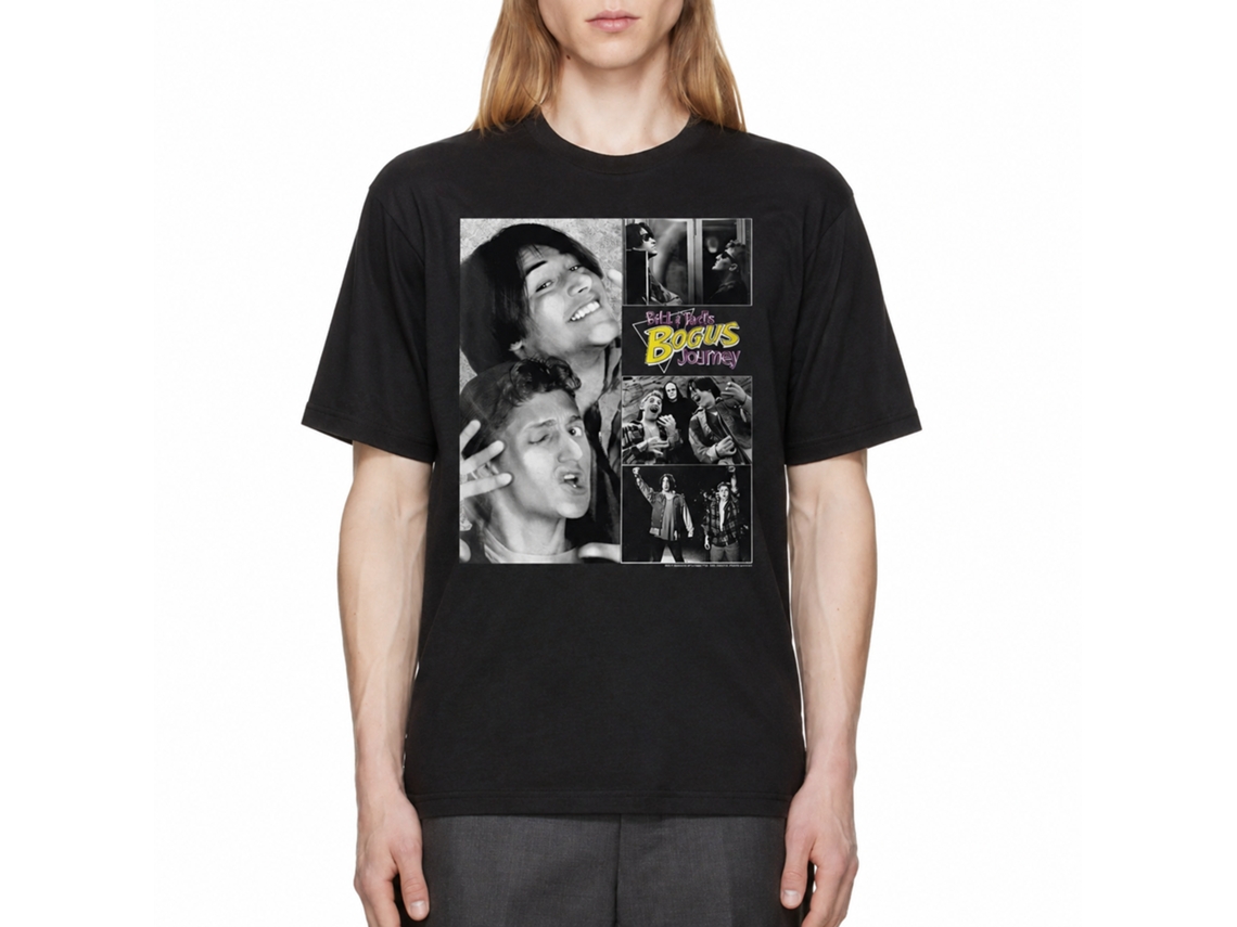 Rockinstone Bill And Ted Collage Black Adult T-shirt Size:s