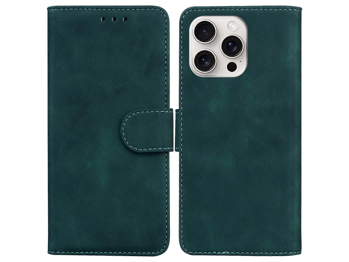 Capa De Couro Sintético Com Suporte Para Iphone 16 Pro Max, Cor Sólida