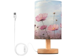 Luminária de cabeceira LED com portas USB, mesa de leitura para quarto, cúpula Tído e base Madeira, escrivaninha para quarto.