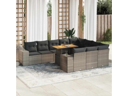 Vidaxl 10 Pcs Conjunto Sofás Jardim Almofadões Vime Pe/acácia Cinzento