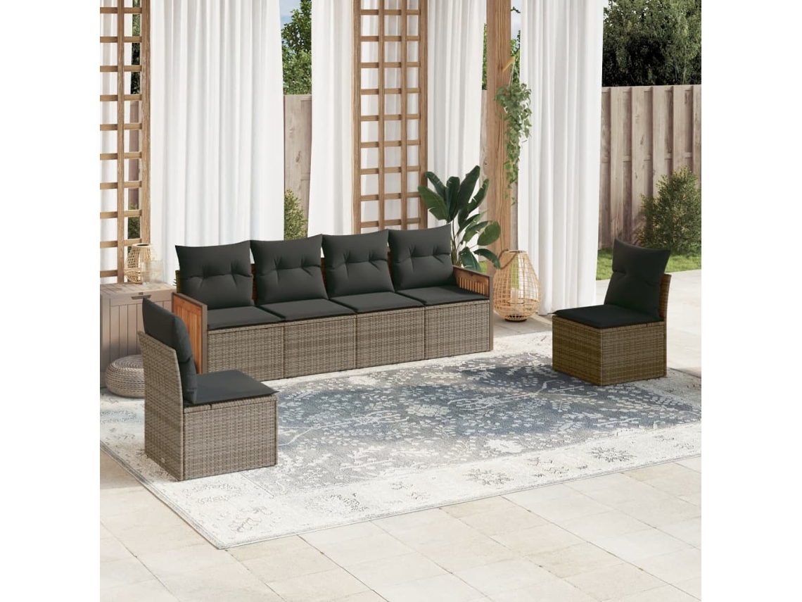 Vidaxl 6 Pcs Conjunto Sofás De Jardim Com Almofadões Vime Cinzento