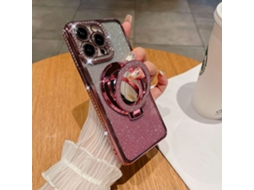 Suporte Casa Para Iphone 15 Pro Pele Sintética Magnética Rosa