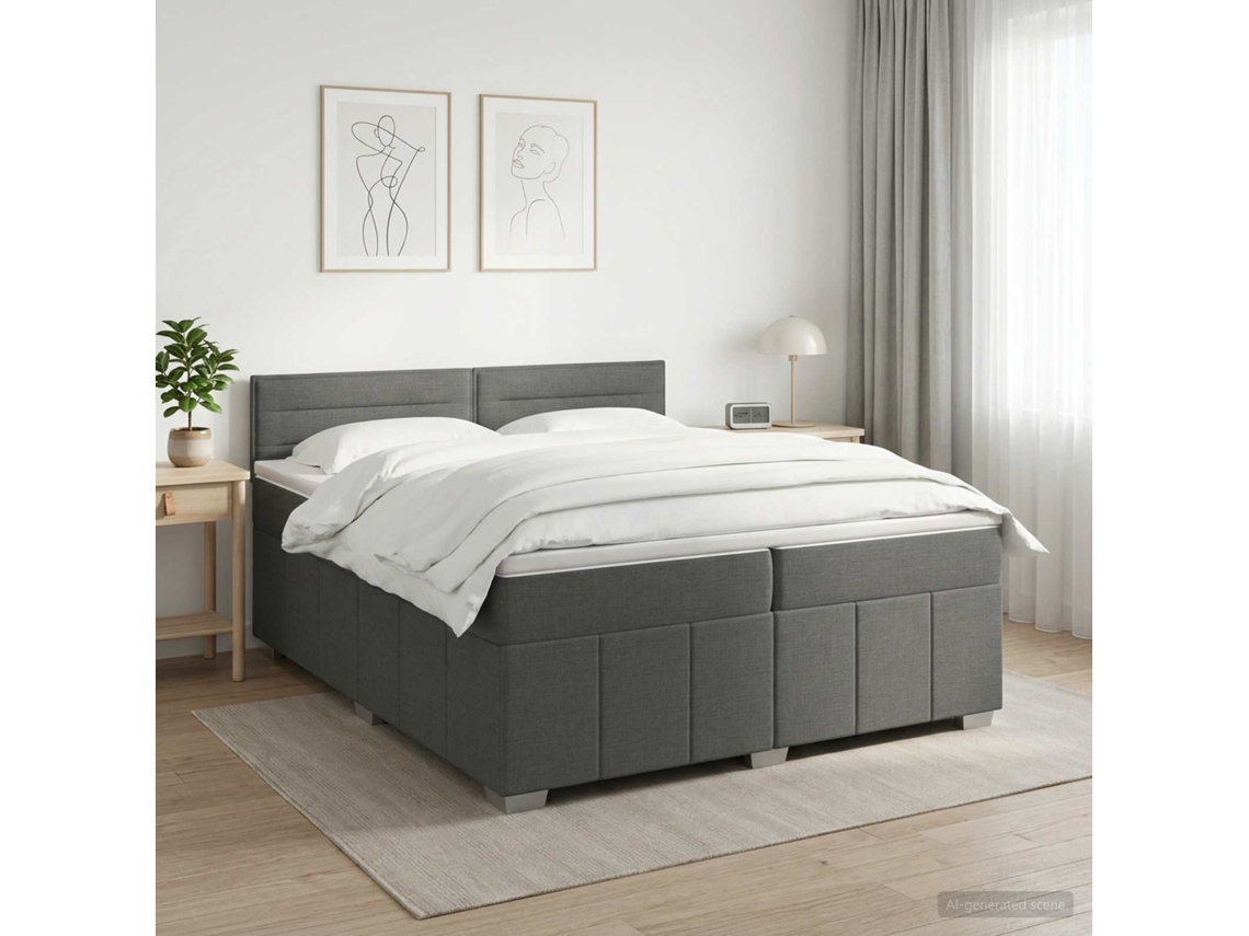 Vidaxl Cama Box Spring Com Colchão Cinzento-escuro 200 X 200 Cm Tecido