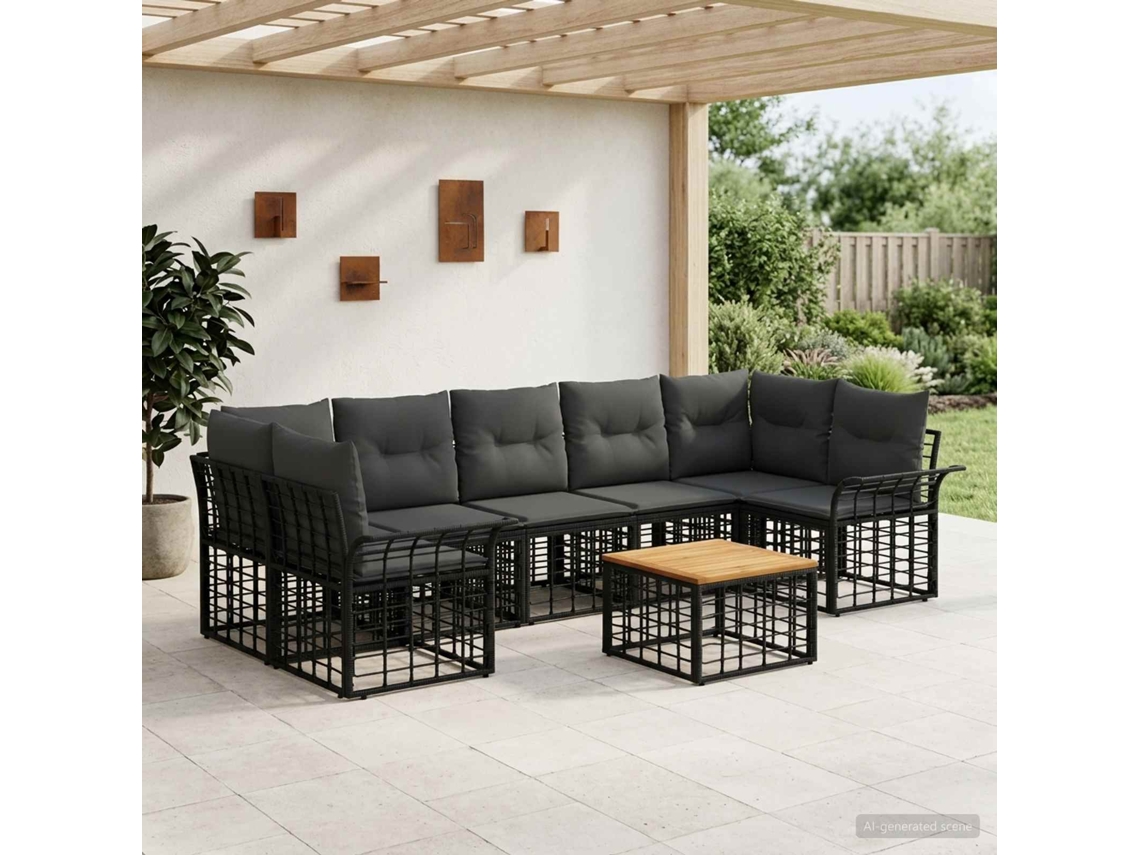 Vidaxl Conjunto De Sofás Para Exterior 8 Unid. Preto E Cinza Escuro