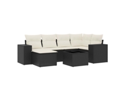 Conjunto 7 de sofás p/ jardim c/ almofadões VIDAXL vime PE preto
