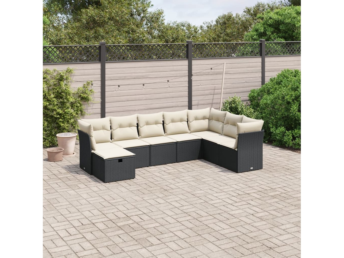 Vidaxl 8 Pcs Conjunto Sofás De Jardim Com Almofadões Vime Pe Preto