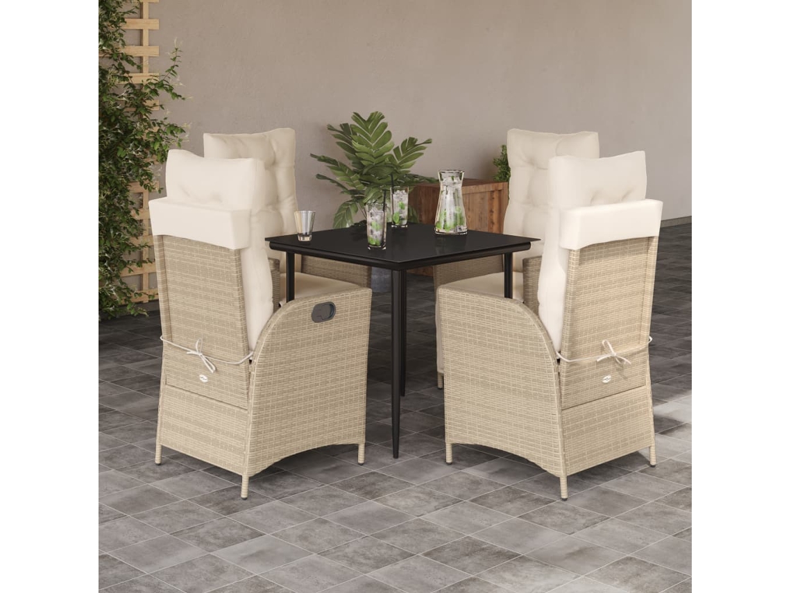 5 Pcs Conjunto De Jantar P/ Jardim Com Almofadões Vime Pe Bege Dkd Home Decor