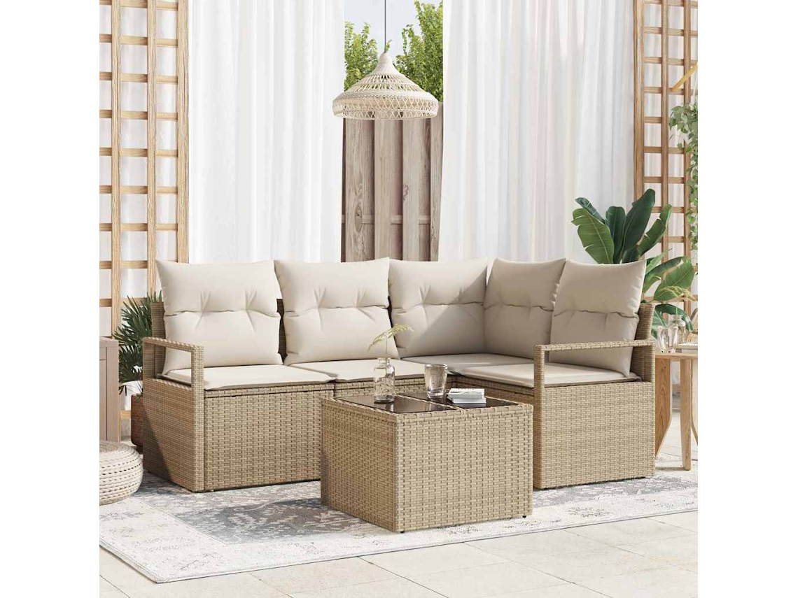 Vidaxl Conjunto De Sofás 5 Unid. Bege Vime Pe
