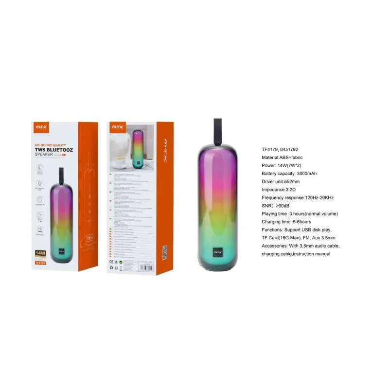 Altavoz Tws Hifi Con Bluetooth 5.3, Luz Espectro, Soporta Usb/fm/aux 3.5/tf , 27w Mtk (16g Max)
