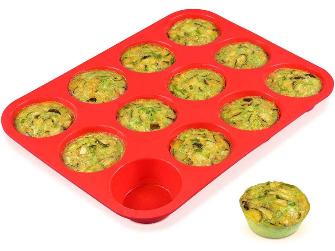 12 Xícaras de Forma Muffin Silicone Cupcake Antiaderente Sem Bpa 1 Embalagem Molde Tamanho Normal UISAVE