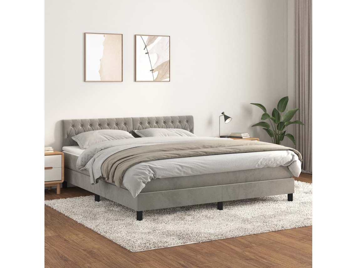 Vidaxl Cama Com Molas/colchão 180x200 Cm Veludo Cinzento-claro