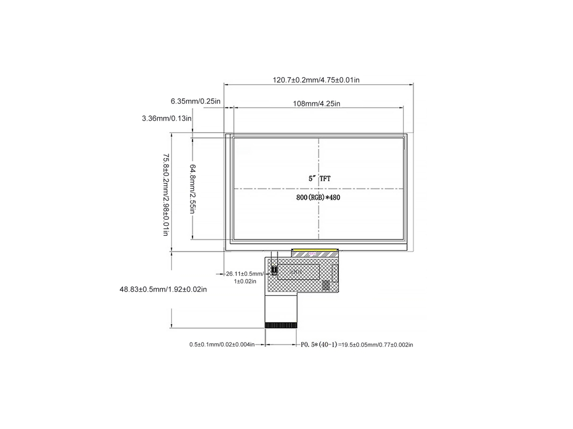 Módulo De Display Tft Lcd De 5 Polegadas 800x480 Rgb