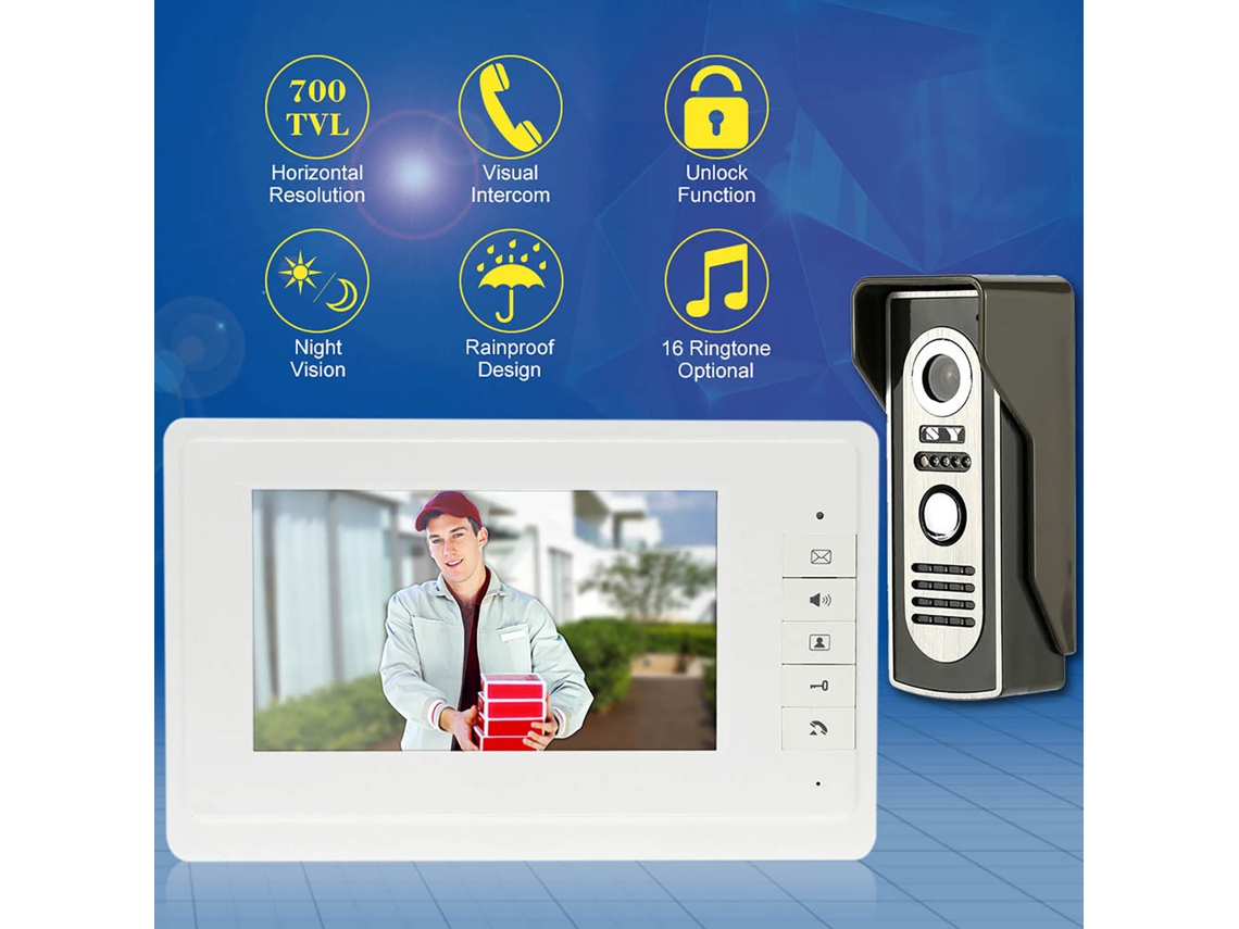 Laxiscreed Campainha De Vídeo Com Fio 7'' Com Visão Noturna E Suporte Ue
