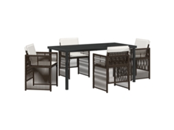 Conjunto 5 De Jantar De Jardim Com Almofadas Vidaxl Castanho Polirattan