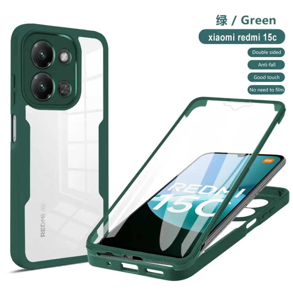 Capa Protetora 360° À Prova de Choque para Xiaomi Redmi 15c 5g Verde MDUG (173 Mm)