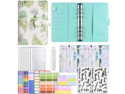 A6 Macaron Creative Pu Leather Loose Leaf Cash Budget Planner Notebook, Deluxe Gift Set, Water Coconut