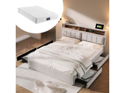 Doppelbett Mit 4 Schubladen Und Usb-c Steckdose, Polsterbett 160x200 Cm, Höhenverstellbares Kopfteil, Lattenrost Aus Holz, Mit Matratze