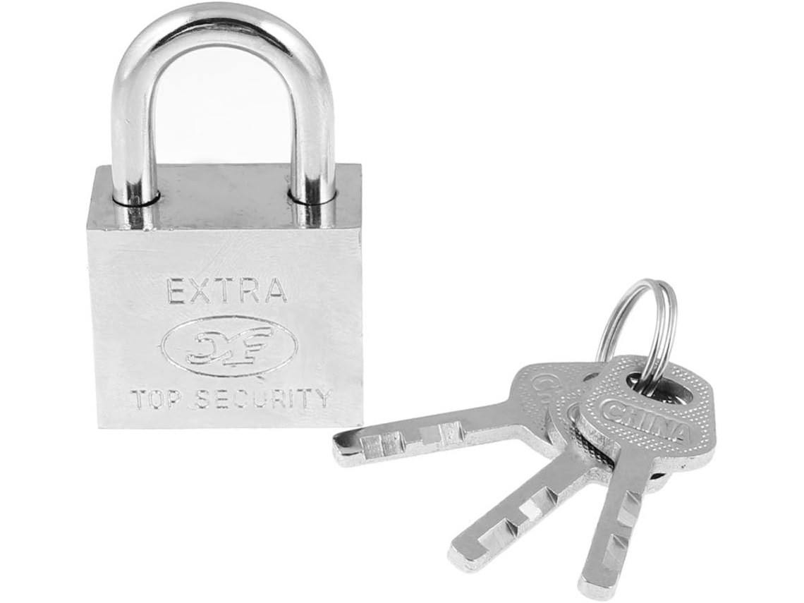 Cadeado de Metal Prateado para Armário, 30 Mm de Largura, 5,1 Cm de Altura, com 3 Chaves. CHABERLU