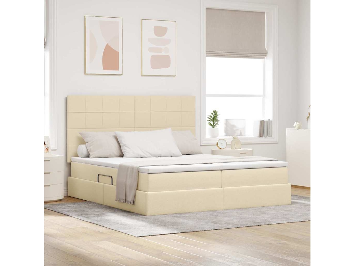 Vidaxl Cama De Armazenamento Led Com Colchão Creme 200 X 200 Cm Tecido
