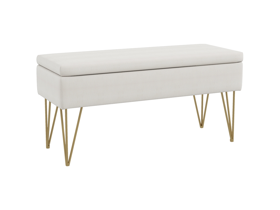 Baú cama com compartimento em tecido e pernas de aço 100x40x49cm bege BTFORUS