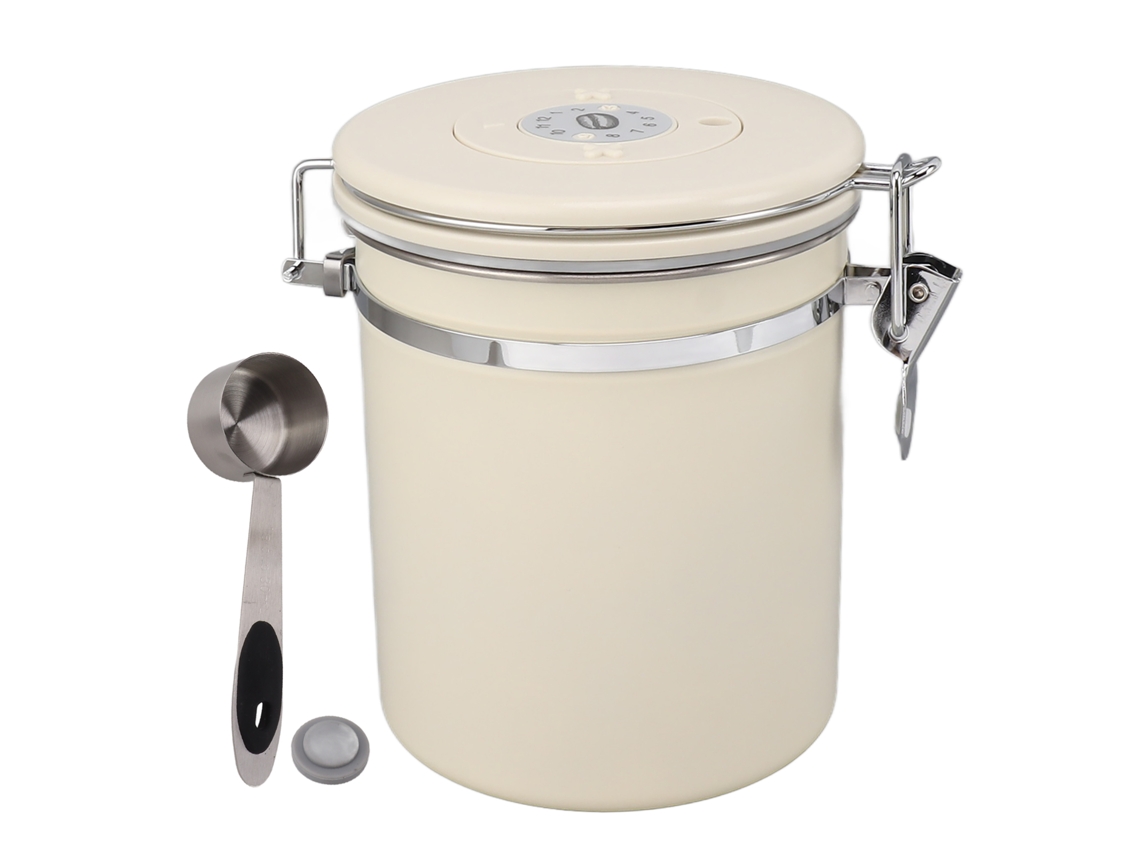 Recipiente Hermético de Aço Inox para Café com Colher e Rastreador de Data 1.5l Bege S/MARCA
