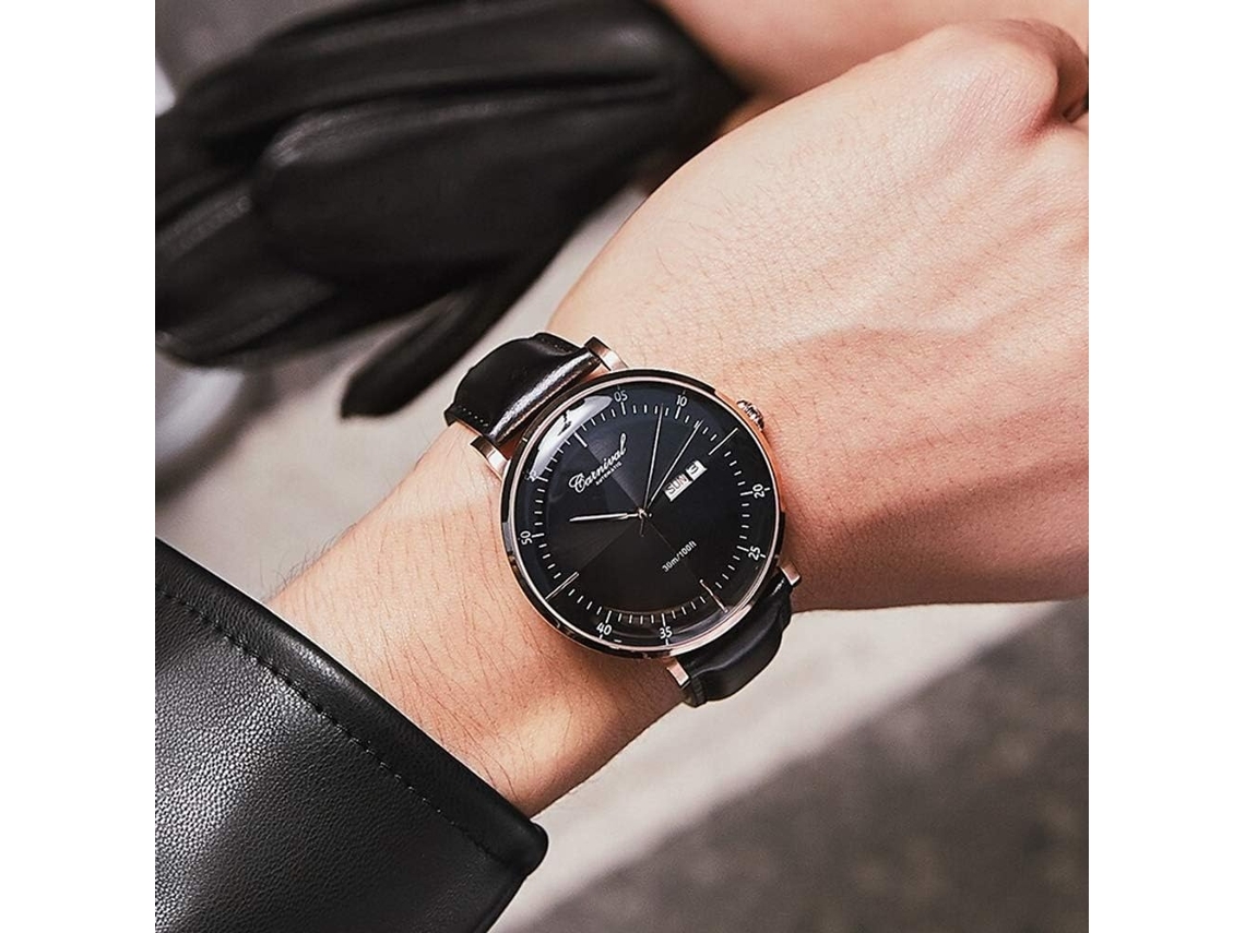 Lurelia Relógio Mecânico Masculino, Automático, Data/calendário, Couro, Resistente À Água, Dourado, Castanho