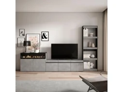 Conjunto De Móveis Tv, 310x35x186cm, Para Televisores Até 65", Lareira Eléctrica, Cimento